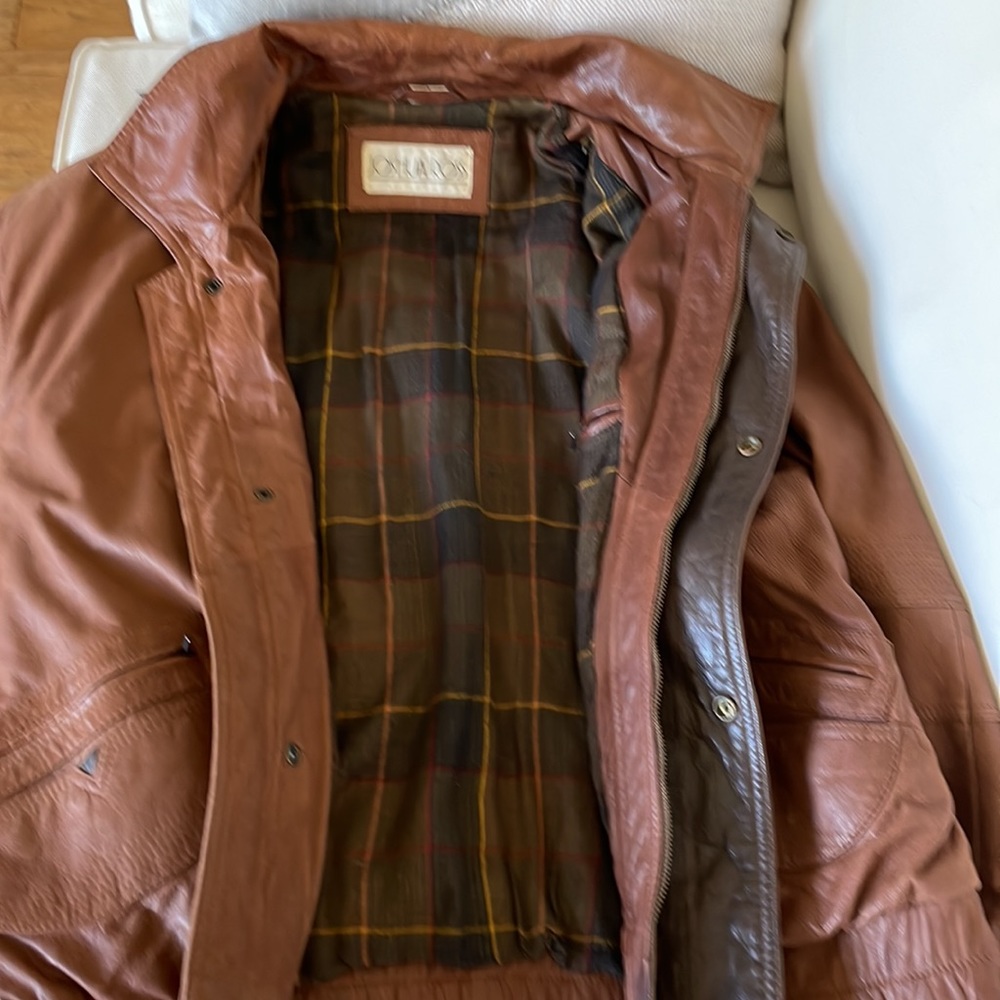 Vintage Tobacco Brown Leather Bomber Jacket size 42 - Picture 4 of 6